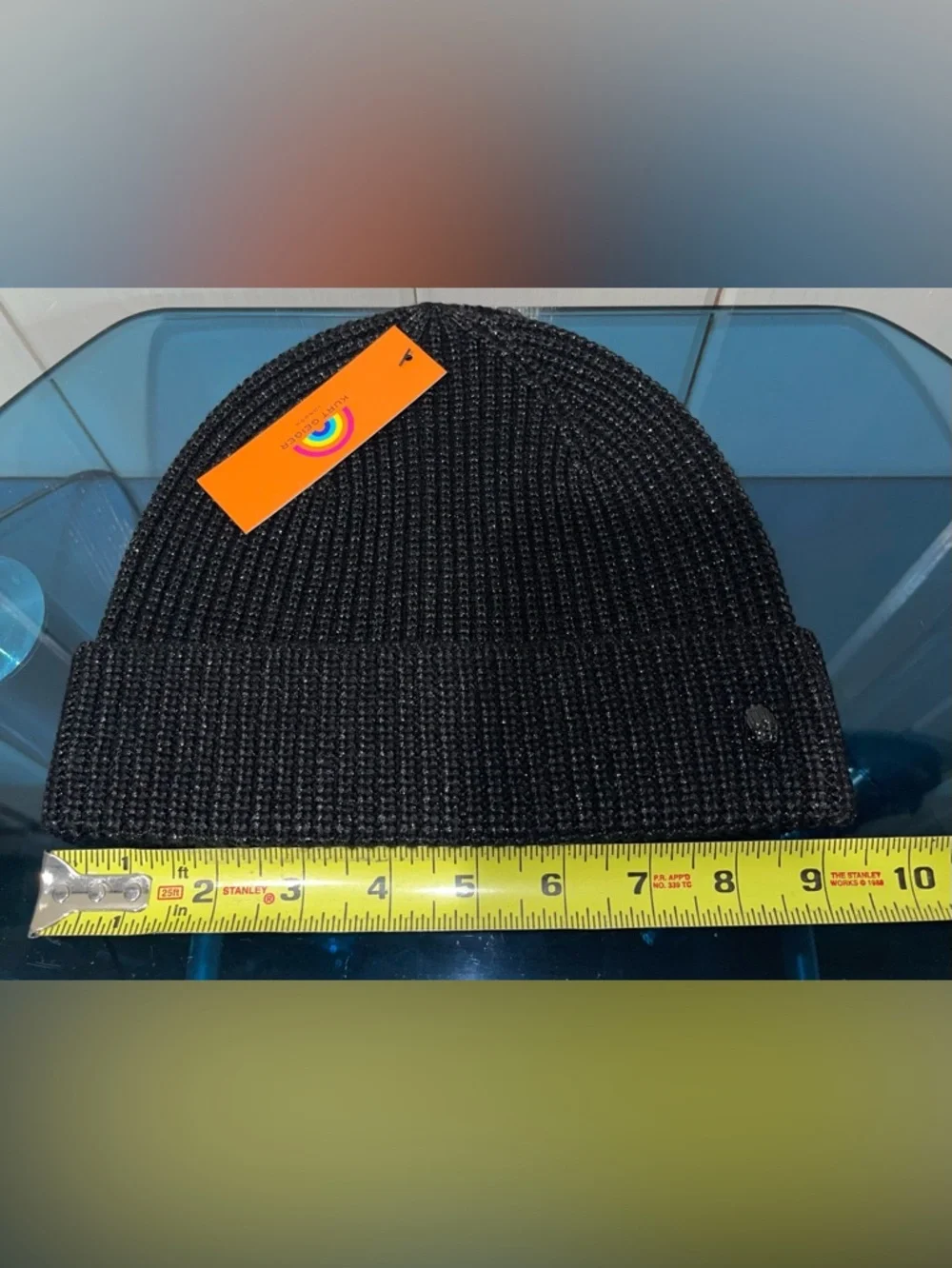 Kurt Geiger London Shimmer Black Sparkle Knit Beanie Winter Hat Eagle NWT - Picture 6 of 8